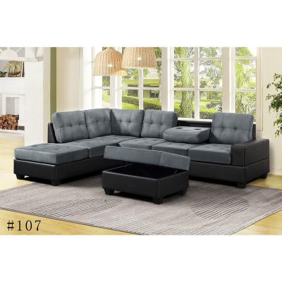 China Convertible Reversible Modular Sectional Sectional Faux Leather Sofa Bed With Ottoman Leather Sofa Bed With Storage for sale