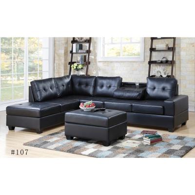 China Convertible 3 Piece Microfiber Sectional Sofa with Reversible Chaise Lounge Storage Ottoman and Cup Holders for sale