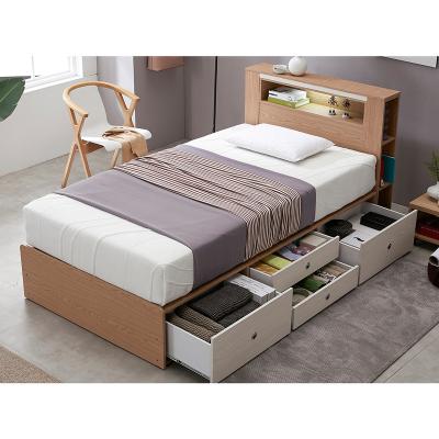 China Modern Super Simple SS Cotton Gray With Bottom Drawer Wooden Storage Korea Bed For Kid USB Bed Korean Bedside Bed With Drawers for sale