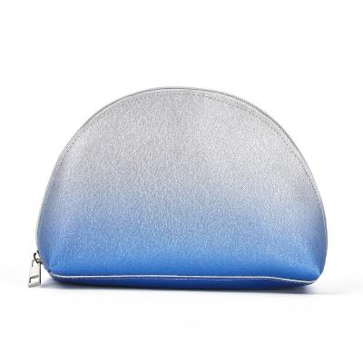 China Blue Gradual Waterproof Makeup Dustproof Shockproof Jelly Waterproof Makeup Summer PVC Shell Change Half Moon Glitter Cosmetic Bag for sale