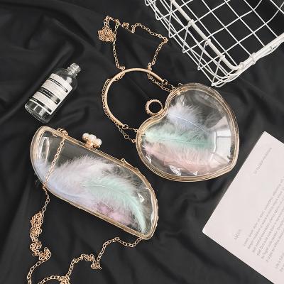 China 2021 Wholesale High Quality 2021 PVC Transparent Clear Jelly Feather Rhinestone Hot Selling Crystal Zipper Women Purses and Handbags for sale