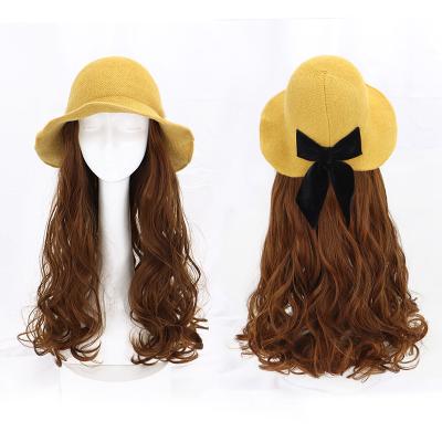 China Long Wavy Synthetic Curly Women's Wig Natural Hair Bow Fisherman Hat Wig Hats For Curly Hair for sale