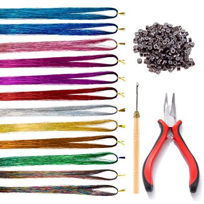 China Wholesale Tinsel Hair Extensions Straight Tinsel Hair 12 Colors For Women Girls 47 Inch With Braiding Tools Shimmer Shiny Hair for sale