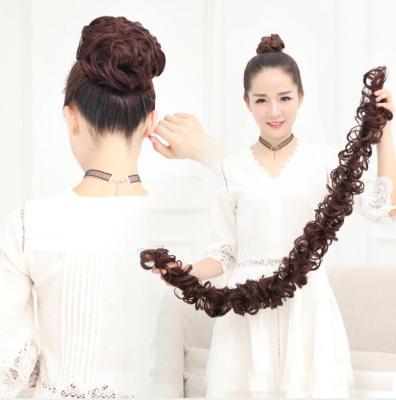 China Eco-friendly Synthetic Women Bun Chignon Elastic Band Curly Clip In Hair Extensions Black Brown High Temperature Fiber Hair Bun Wig for sale