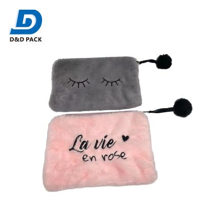 China High End Cosmetic Bag Plush Makeup Bag Zipper Bag Embroider for sale