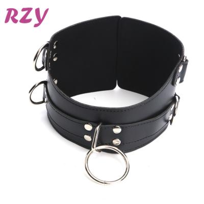 China Black Leather Adult High Pleasure Bondage Neck Collar Slaps Under Bed Restraint Toys For Slave Game Play for sale