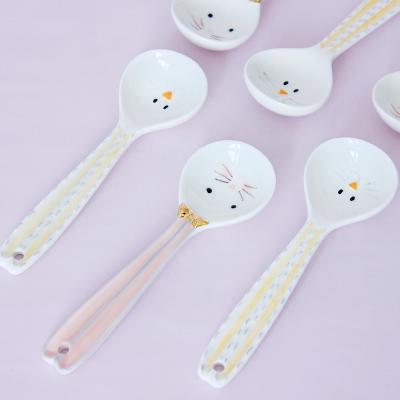 China BONWILL Bunny Animal Ice Cream Scoop Viable Ceramic Spoon For Food Coffee Soup for sale