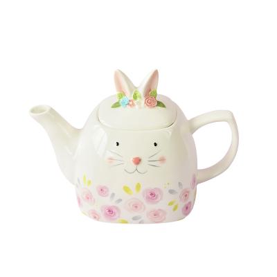 China Rabbit Shape Disposable Teapot Rose Design Novelty Porcelain for sale