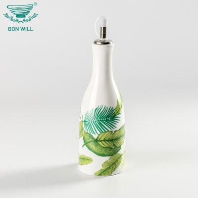 China Eco - Friendly Hand Painted Ceramic Kitchenware White Vinegar Olive Oil Sustainable Bottle With Lid for sale