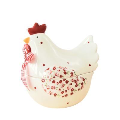 China BONWILL Hen 3D Flower Spring Easter Flowers Rooster Chicken Viable Cookie Jar Ceramic Storage Bottles And Jars Covers Packaging Support >10 for sale