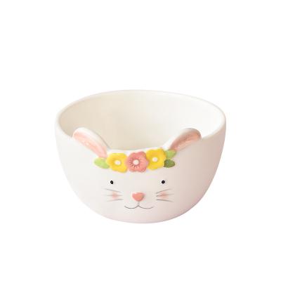 China Viable Rabbit with Rose Followers Laurel Wreath Ceramic Coffee Bowl Decorate Bunny Rabbit Ears Cure for sale