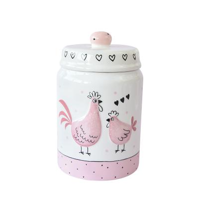 China Viable Pink Rooster Hen Chicken Treat Cookie Jar Deco Ceramic Easter with Dot Heart for sale