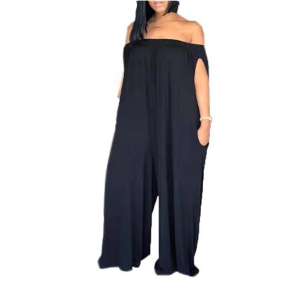 China Women Breathable Casual One Piece Overalls Wholesales Solid Color Off Shoulder Loose Wide Legs Overalls for sale