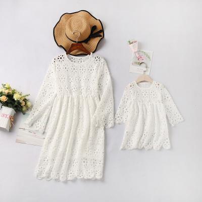 China Wholesales Summer Family Dressing Set QUICK DRY Mommy and Me Girls Casual Dress High Waist Lace Casual White Dresses for sale