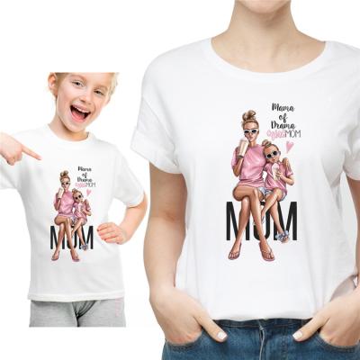 China Breathable Wholesales Family Clothing Summer Mommy And Me T-shirt Girls Short Sleeves Print Casual Family T-shirt for sale