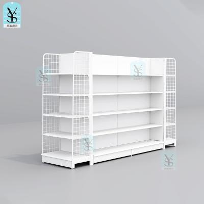 China Double-sided Different color Different kind of beauty retail gondola store white rack for shop supermarket for sale