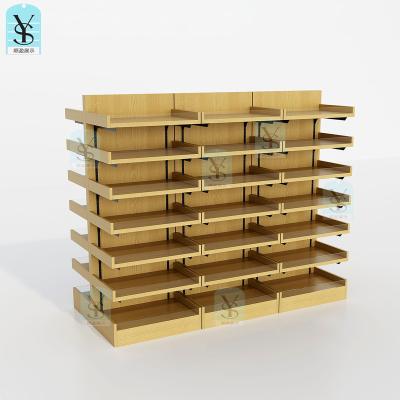 China Single-sided Fashion DIY double-sided wood for cake shop Retail Store Display supermarket display shelving cabinet for sale