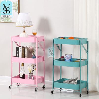 China Double-sided own factory DIY Folding 3-4 Tier Mobile Storage Metal Utility Storage Trolley The Easy Load Kitchen Home for sale