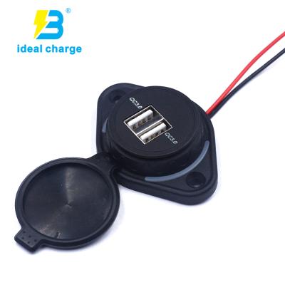 China 12V/24V QC3.0 Car/Boat/Motorcycle Charger Socket Waterproof Dual USB Mobile Phone Fast Power Outlet for sale