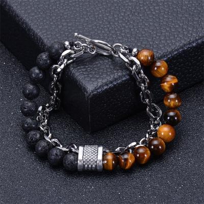 China Simple Vintage Bracelet Natural Stone Fashion Beaded Bracelet High Quality Stainless Steel Bracelet For Women for sale