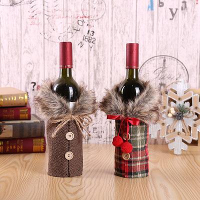 China Christmast Ornament Christmas Ornaments Christmas Gifts Merry Christmas Decorations Christmas Bow Fur Collar Wine Bottle Cover For Home New Year 2022 for sale