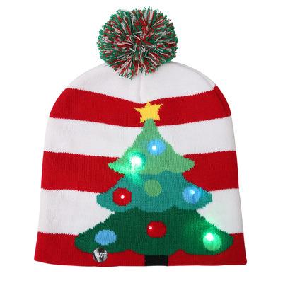 China Plush 2021 4 Styles Christmas Hat Scarf Set Fur Ball Hat Christmas Tree Gingerbread Man LED Christmas Hat Children Unisex for sale