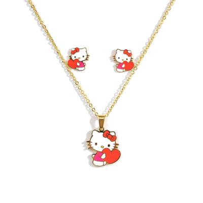 China Cute Cute Sc Anime Earrings Gold Plated Hypoallergenic Hello Kitty Cat Earrings Stainless Steel Necklace Jewelry For Teen Girl for sale