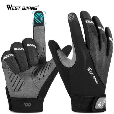 China Breathable WEST BIKING Shockproof Full Finger Racing Breathable Bike Cycling Gloves Waterproof Touch Screen Bicycle Cycling Gloves for sale