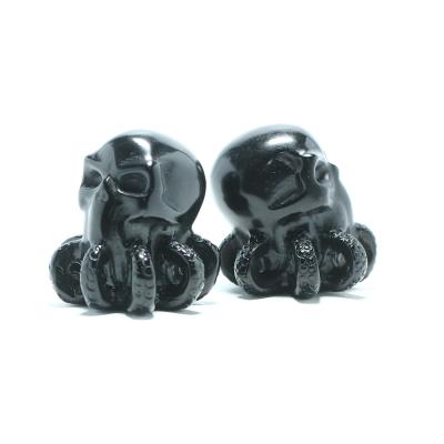 China New Product Hot Sale Folk Art Wholesale Obsidian Octopus Natural Crystal Carving Black Skulls Healing Obsidian For Gifts for sale