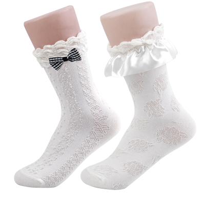 China Breathable Custom Design Lace Seam Socks , Knee High Bow Socks For Kids Cotton Lace Socks for sale