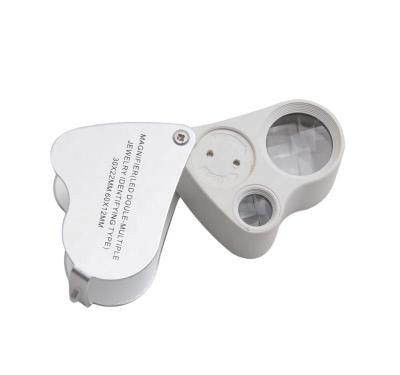 China Double Plastic 9889 30/60 Times Magnifying Glass Folding Pocket Magnifier Mini Led Lighted Magnifier for sale