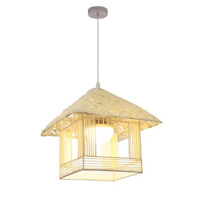 China Restaurant Tea Room Farmhouse Lamp Industrial Handmade Natural Woven Bamboo Rattan Wicker Pendant Light for sale