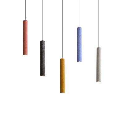 China Nature Holes Cylinder Concrete Modern Colorful Terrazzo LED Pendant Lights for Kitchen Dining Room Home Restaurant for sale