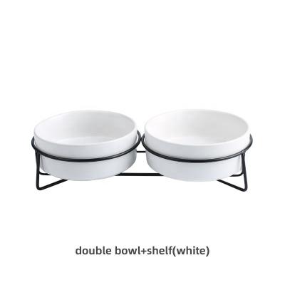 China Sustainable Cat Dog Ceramic Bowl With Stainless Steel Drinking Water Food Bowl Ceramic Pet Bowl for sale