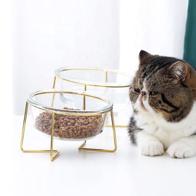 China Viable Hot Sale Customized Pet Food Feeder Glass Bowl Pet Cat Dog Bowl With Stainless Steel Holder for sale