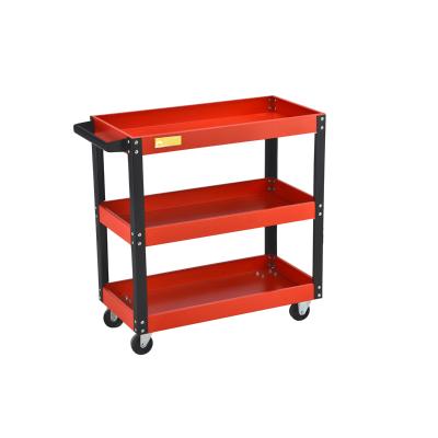 China Deluxe Tool Cart 3 Rolling Tray Utility Service Storage Trolley Workshop Garage Cart for sale