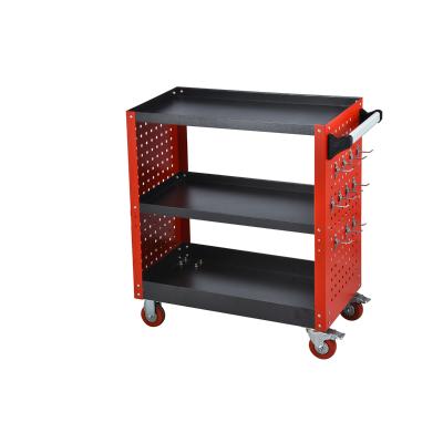 China Deluxe Garage Workshop Tool Cart Cart with Wheels 3 Shelves and Side Panel for Hanging Tools for sale