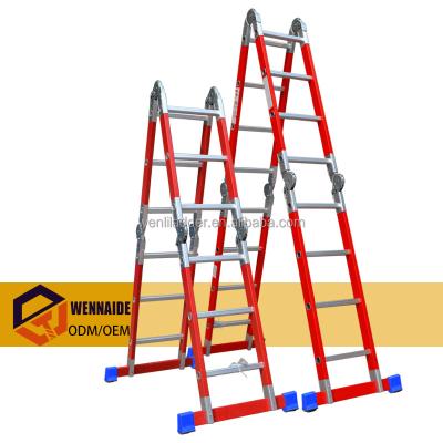 China Folding Ladders 4*4 16steps Factory Price Common Universal OEM ODM Insulated Fiberglass Ladder Tall Ladders 4*4 for sale