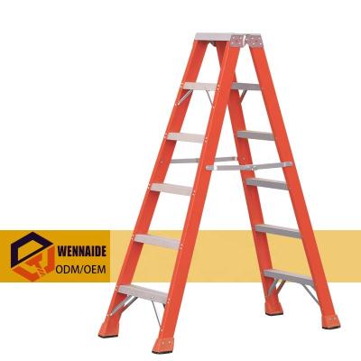 China Yellow&red Color Agility Step Folding Ladders 6 Fast Ladder Fiberglass Wide Step Ladder for sale