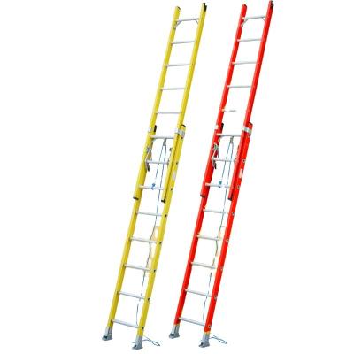 China ANSI Type IAA Insulation Ladders 2*8steps 4.8m Factory Price Suitable For Working Environment Fiberglass D-rung Electrical Extension Ladder for sale