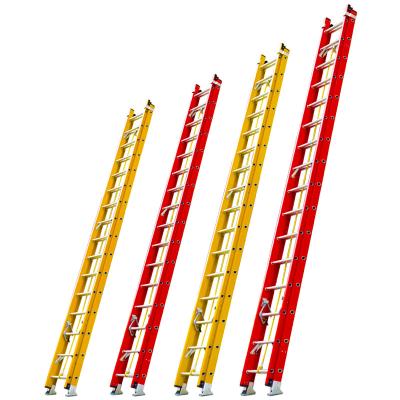 China Insulation Ladders 2*16steps 9.6m ANSI Factory Price OEM ODM Suitable For Work Fiberglass D-rung Electrical Extension Ladder for sale