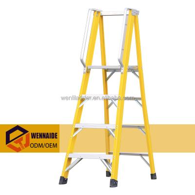 China Folding Ladders 4 Steps OEM ODM Factory Price Sale Household Fiberglass Platform Step Ladder Large for sale