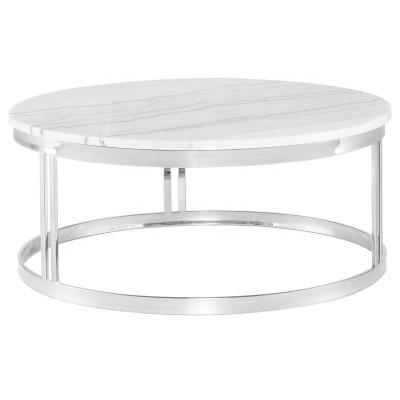 China New Arrival Stable White Marble Wood Vein Stainless Steel Mirror Low Circle Coffee Table Center Top Table for sale