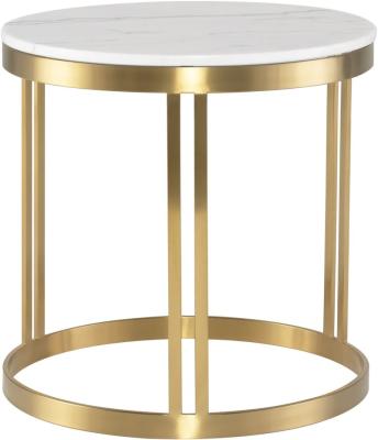 China White wood vein gold base circle coffee table side stable hot sale marble top brushed table for sale