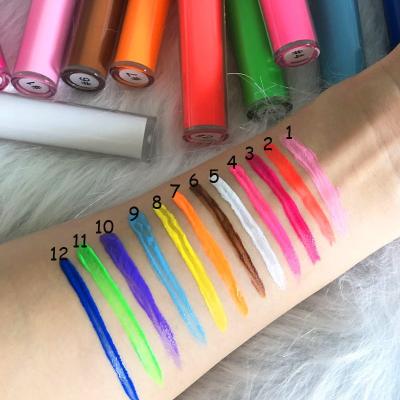 China Waterproof Makeup Eyeliner Matte Eye Liner Blue Red 12 Color Liquid Neon Colorful Liquid Eyeliner for sale