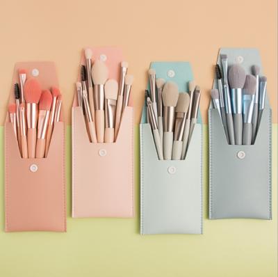 China Travel Portable Set of Mini Makeup Brushes Kit Custom Logo Matte Facial Small Makeup Brush Light Brush 8Pcs Mini Eye Lip Foundation Brush fan for sale