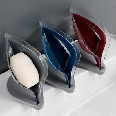 China Modern Leaf Shape Soap Box Drain Bathroom Shower Soap Holder Storage Dish Tray Bathroom Supplies Soap Holder Box for sale