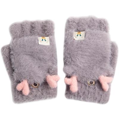 China Other New Plush Custom Thick Clamshell Half Finger Open Warm Winter Gloves Knit Cute Cartoon Gloves for sale