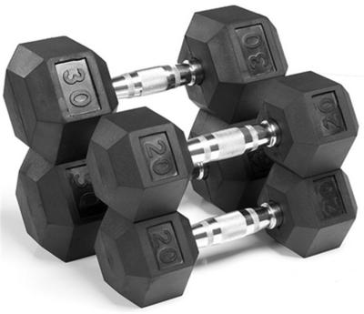 China NON SLIP-HANDLE Hex Rubber Dumbbell With Metal Handles Exercise Workout Dumbbells Workout Heavy Weights Sold As Singles Or Set for sale