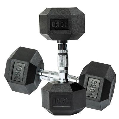 China NON SLIP-HANDLE Rubber Coated Virgin Hex Dumbbell With Contoured Chrome Grip for sale